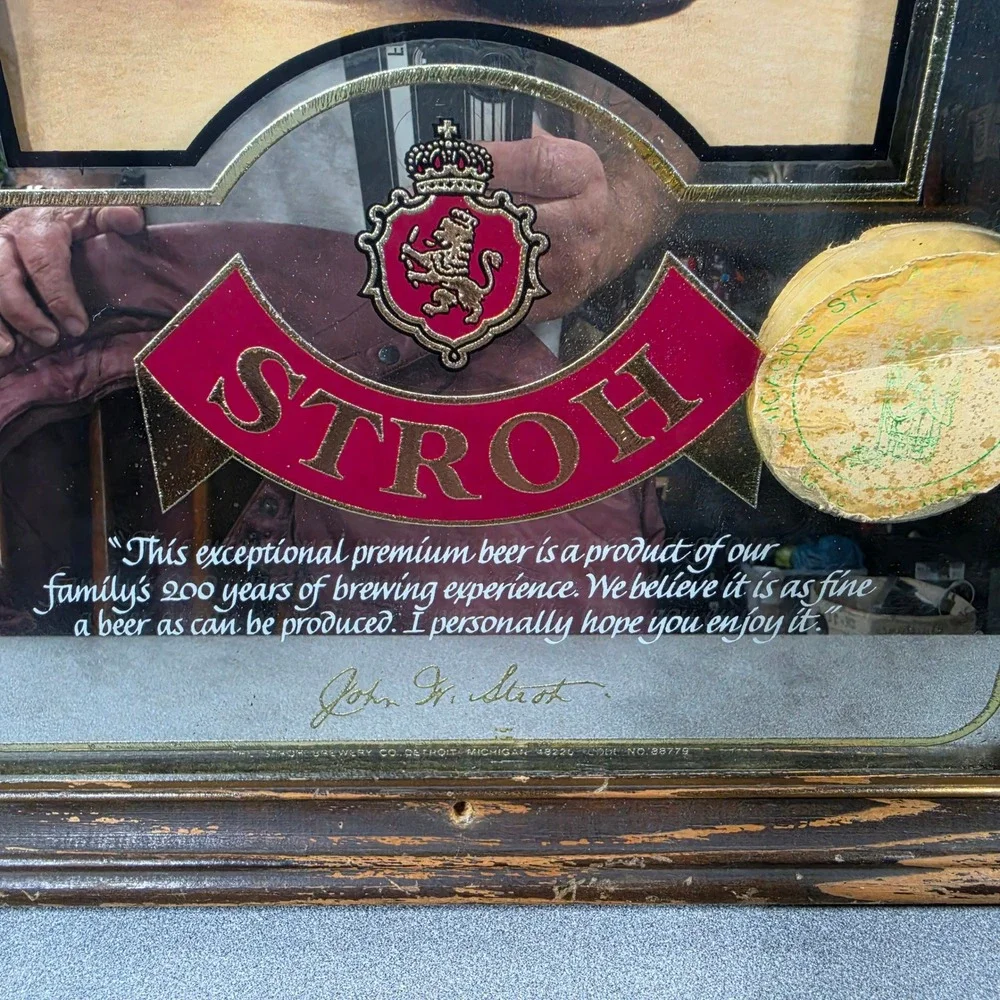 Stroh Signature Beer Bar Mirror Brown Fair Vintage Brewery Sign